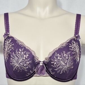 32D Felina 130255 Bridgette Stretch Foam & Lace Demi Contour Underwire Bra Plum